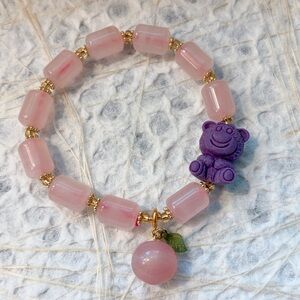 Peach & Bear Charm Rose Quartz Bracelet